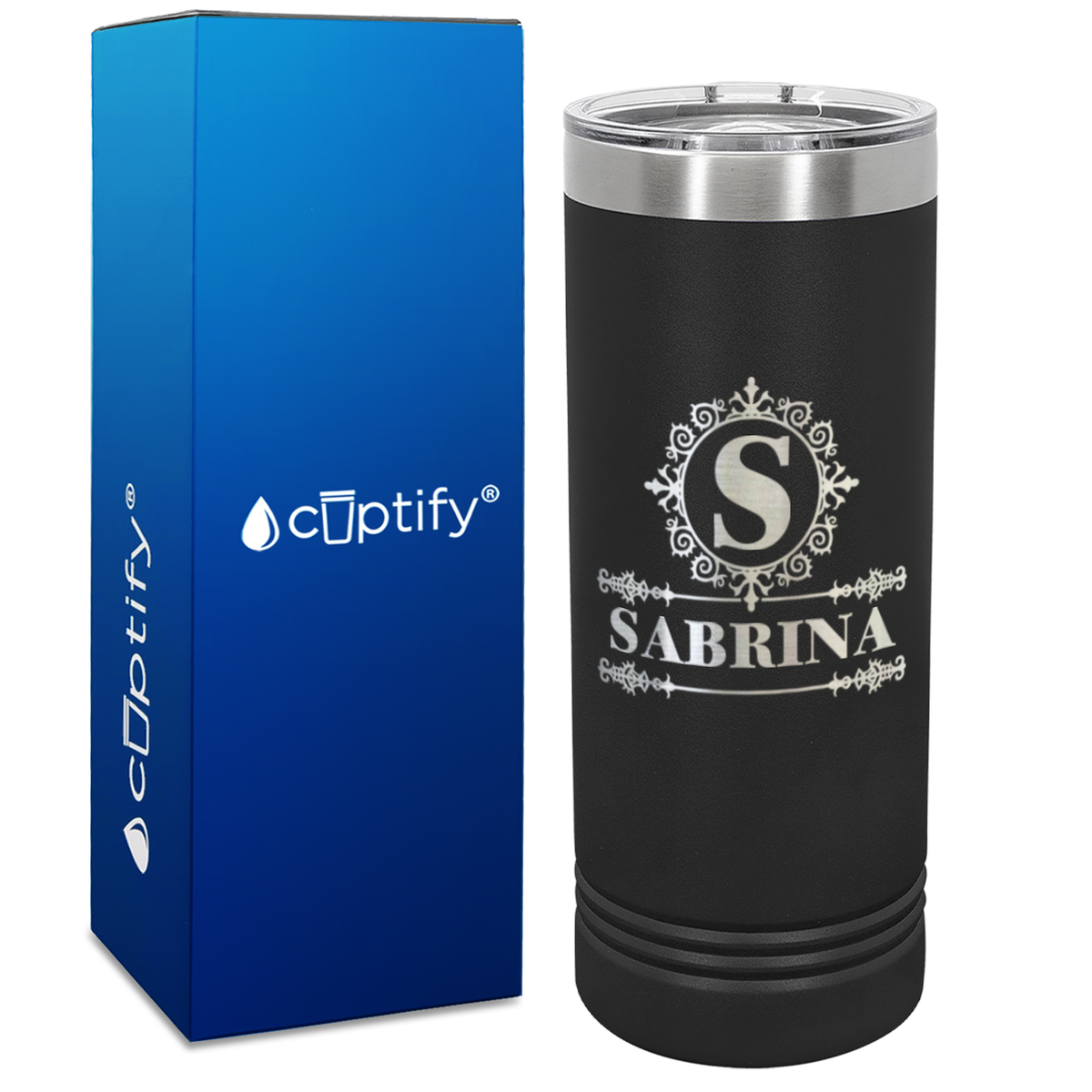 Personalized Ultramodern Initial and Name Engraved on 22oz Skinny Tumbler