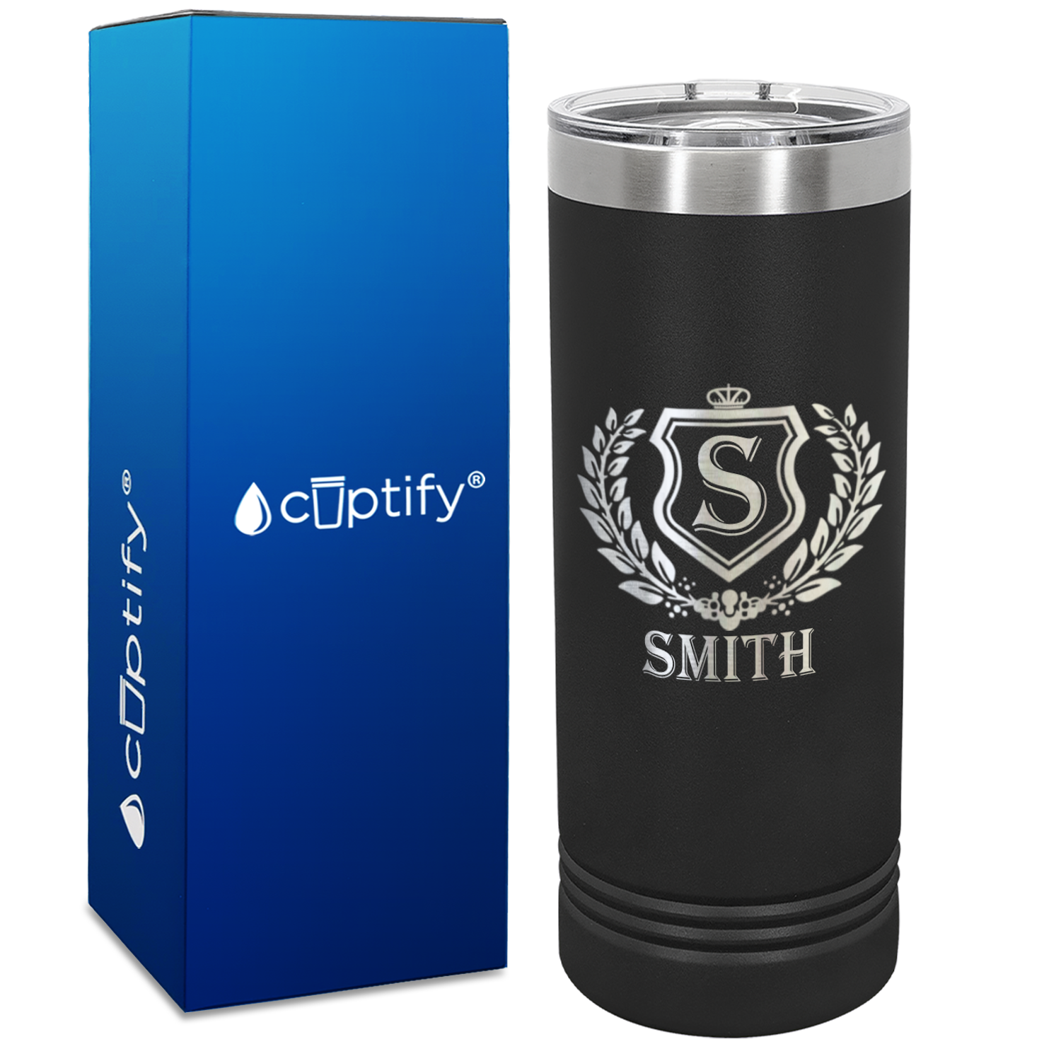 Personalized Monogram Initial Badge Engraved on 22oz Skinny Tumbler