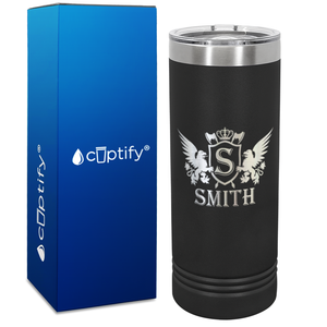 Personalized Monogram Initial Badge Crown Engraved on 22oz Skinny Tumbler