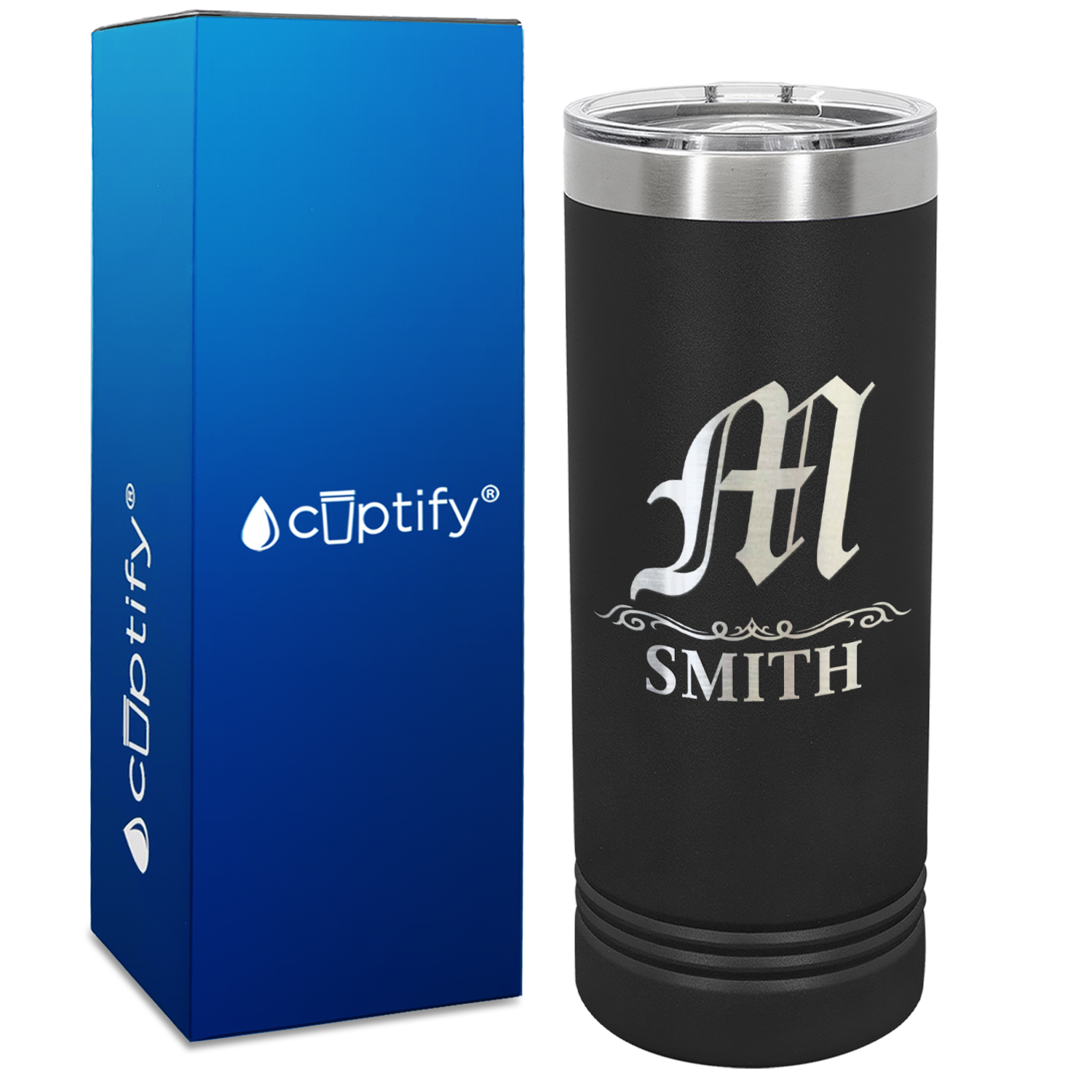 Personalized Gothic Initial Engraved on 22oz Skinny Tumbler