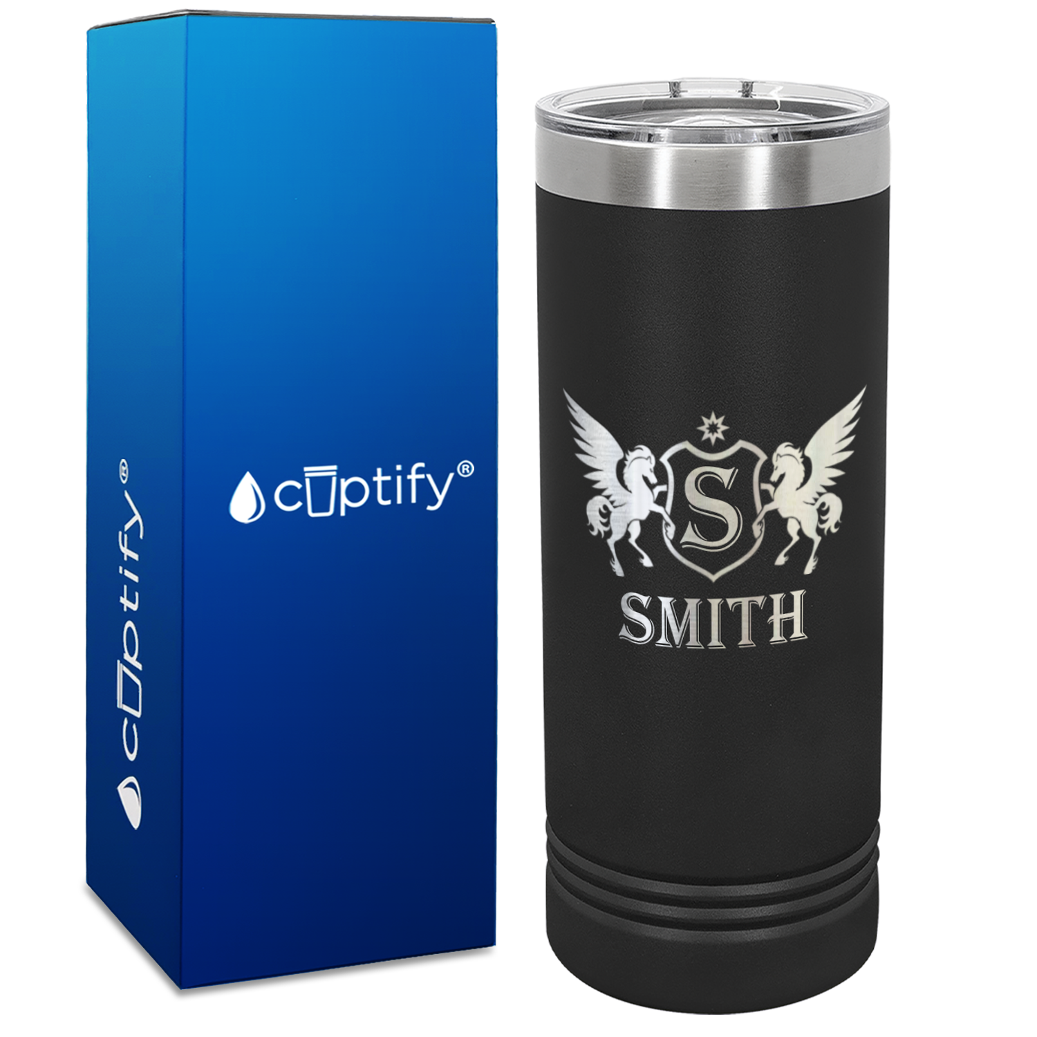 Personalized Pegasus Engraved on 22oz Skinny Tumbler