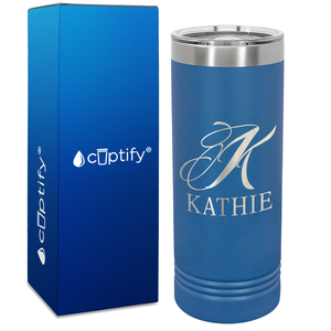 Personalized Script Initial and Name Engraved on 22oz Skinny Tumbler