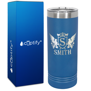 Personalized Monogram Initial Badge Crown Engraved on 22oz Skinny Tumbler