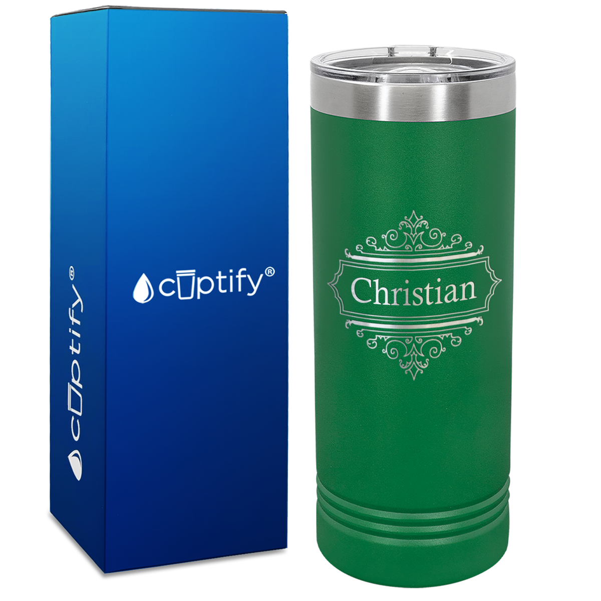 Personalized Crest Border Engraved on 22oz Skinny Tumbler