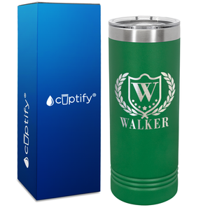 Personalized Monogram with Laurels Engraved on 22oz Skinny Tumbler