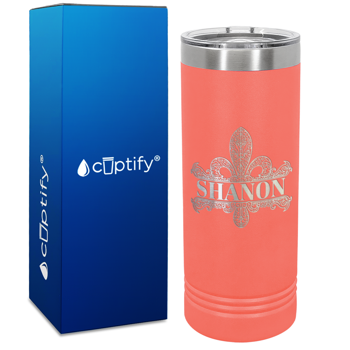 Personalized Fleur de Lis Engraved on 22oz Skinny Tumbler