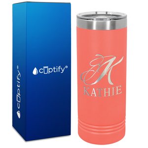 Personalized Script Initial and Name Engraved on 22oz Skinny Tumbler