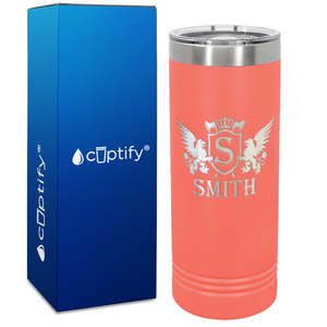 Personalized Monogram Initial Badge Crown Engraved on 22oz Skinny Tumbler