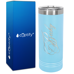 Personalized Decorative Script Engraved on 22oz Skinny Tumbler