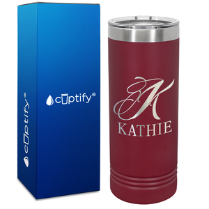 Personalized Script Initial and Name Engraved on 22oz Skinny Tumbler