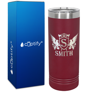 Personalized Monogram Initial Badge Crown Engraved on 22oz Skinny Tumbler