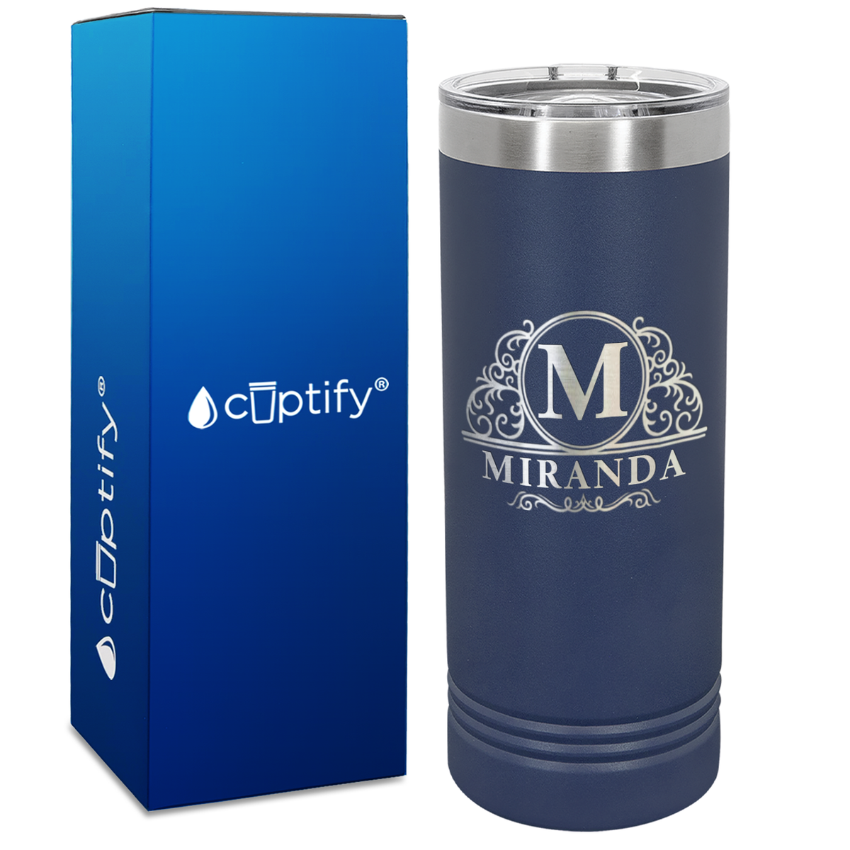 Personalized Elaborate Circle Engraved on 22oz Skinny Tumbler