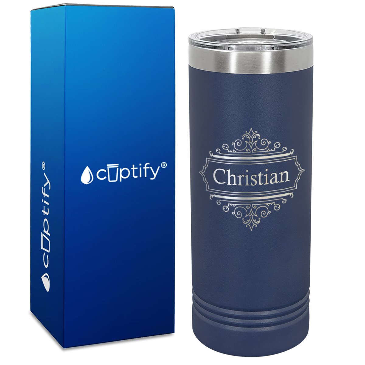 Personalized Crest Border Engraved on 22oz Skinny Tumbler