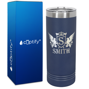 Personalized Monogram Initial Badge Crown Engraved on 22oz Skinny Tumbler