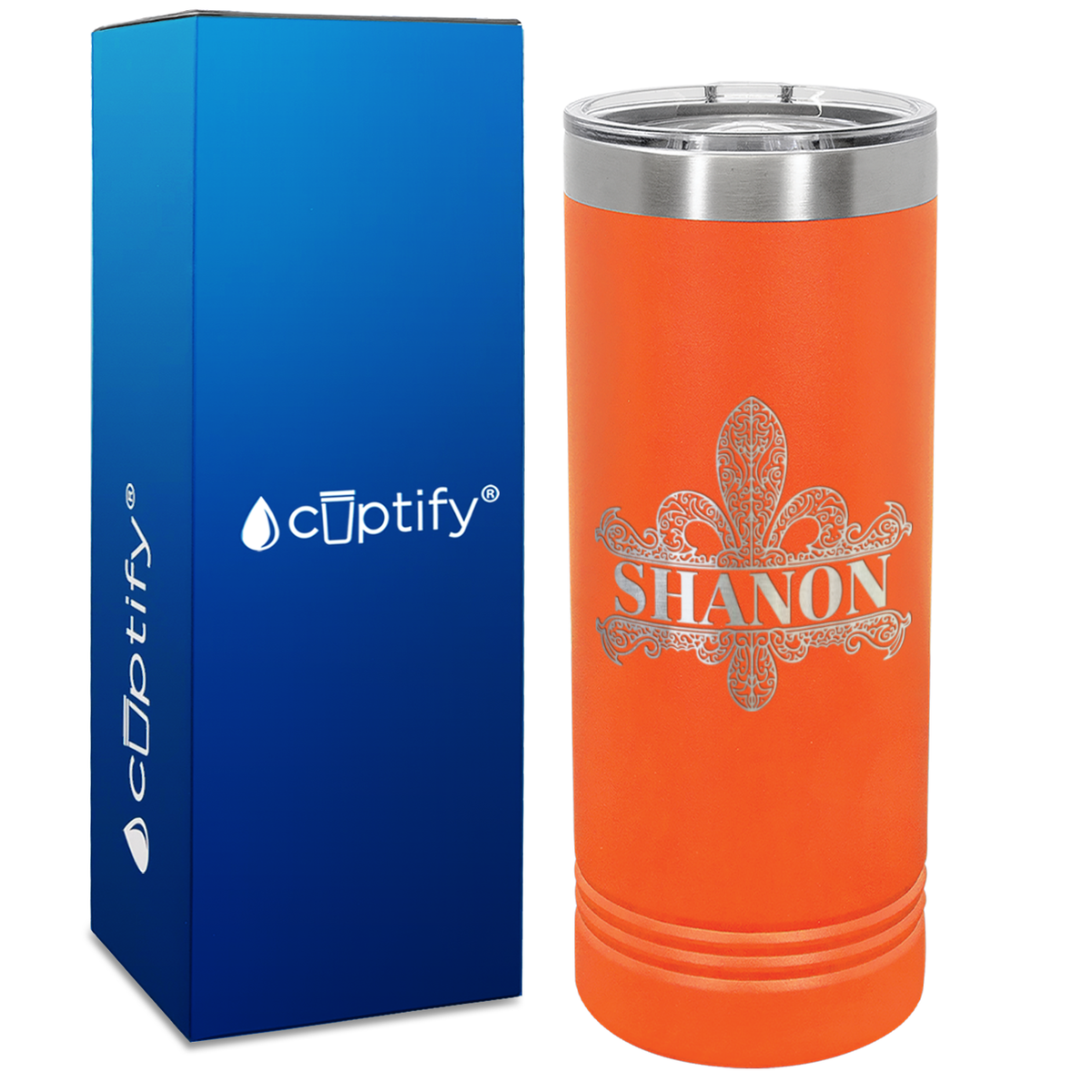 Personalized Fleur de Lis Engraved on 22oz Skinny Tumbler