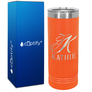 Personalized Script Initial and Name Engraved on 22oz Skinny Tumbler