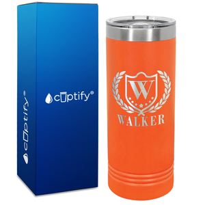 Personalized Monogram with Laurels Engraved on 22oz Skinny Tumbler