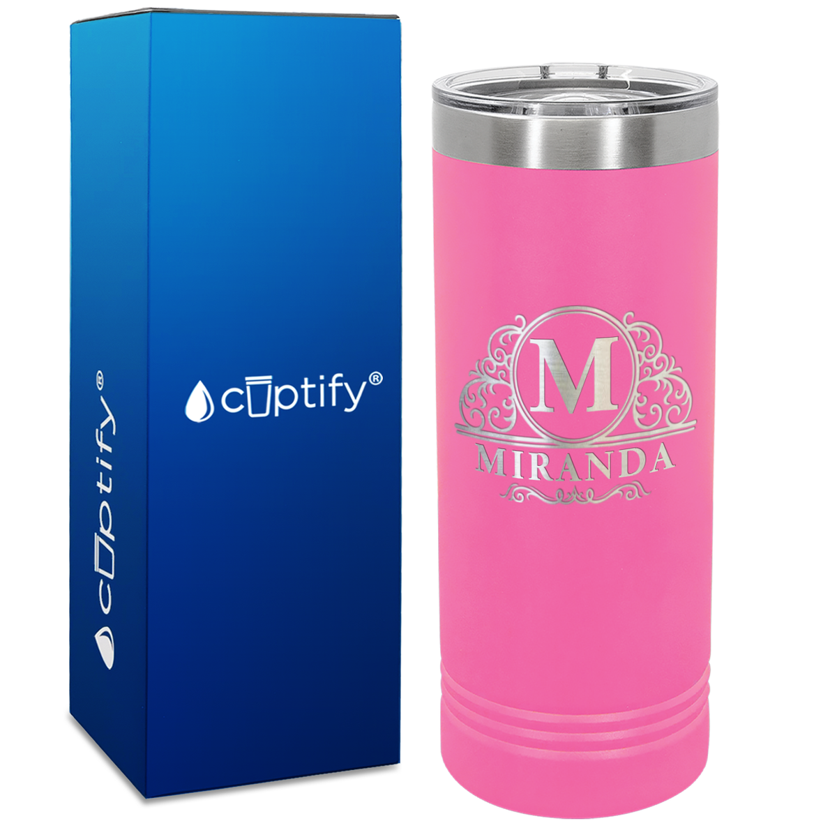Personalized Elaborate Circle Engraved on 22oz Skinny Tumbler