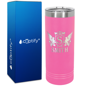 Personalized Monogram Initial Badge Crown Engraved on 22oz Skinny Tumbler