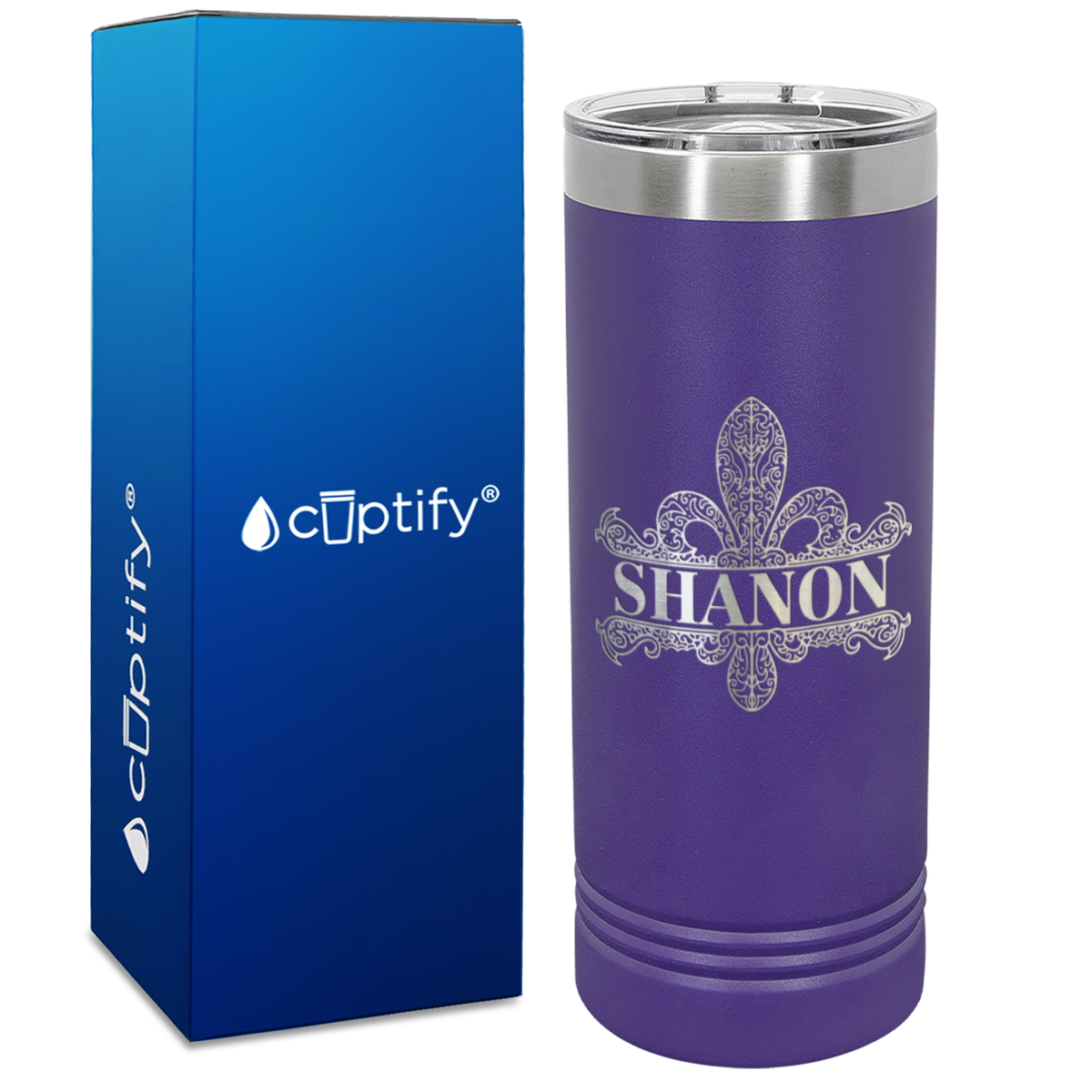 Personalized Fleur de Lis Engraved on 22oz Skinny Tumbler