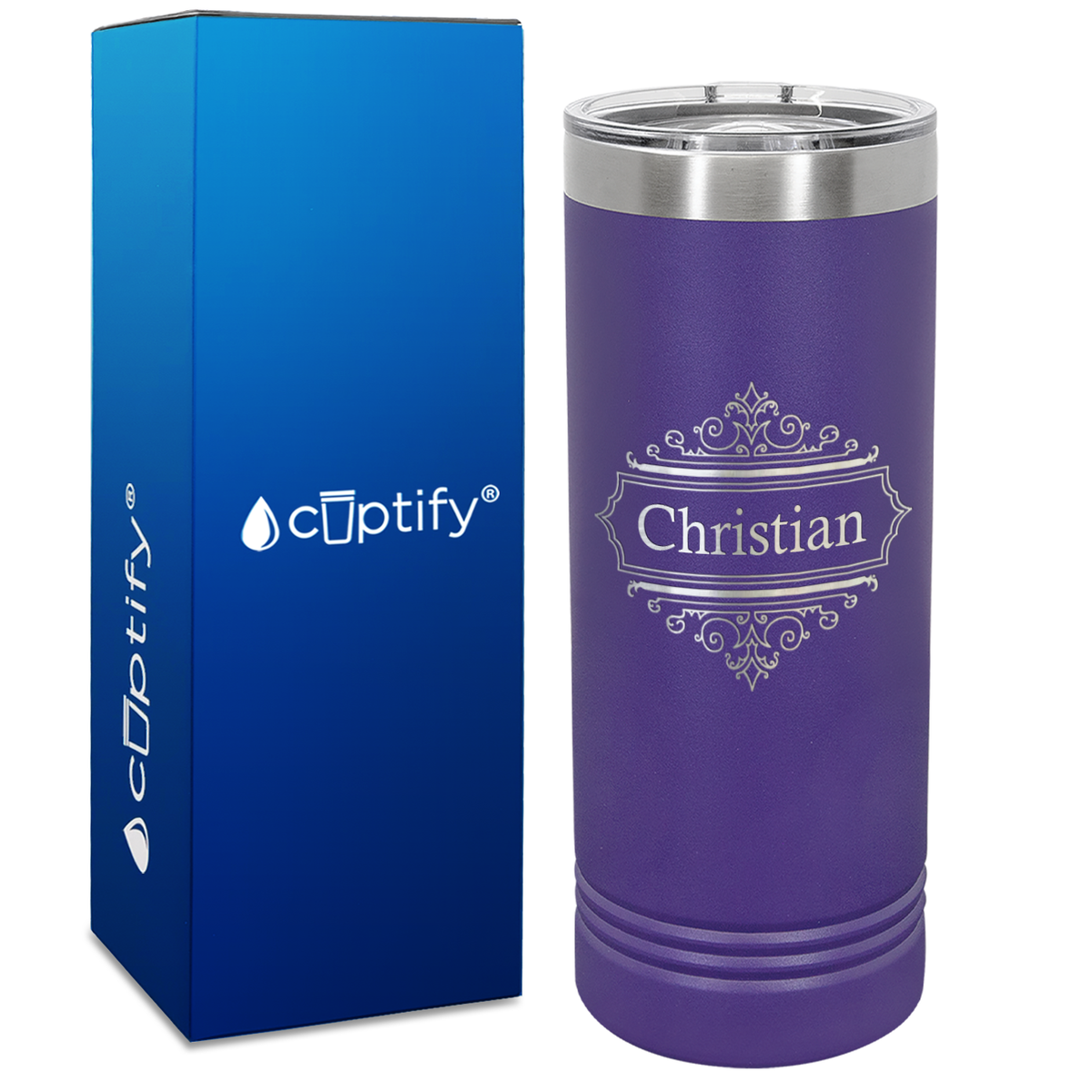 Personalized Crest Border Engraved on 22oz Skinny Tumbler