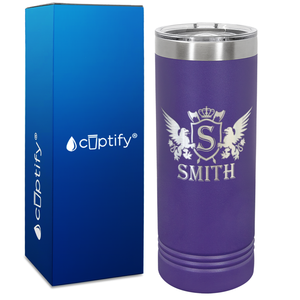 Personalized Monogram Initial Badge Crown Engraved on 22oz Skinny Tumbler