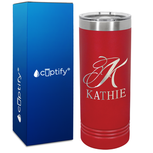 Personalized Script Initial and Name Engraved on 22oz Skinny Tumbler