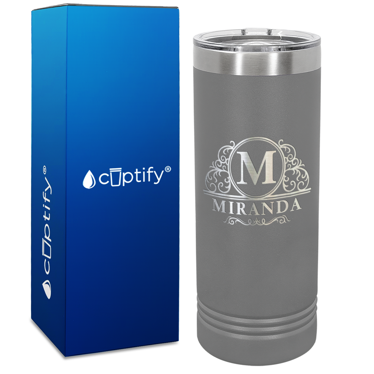 Personalized Elaborate Circle Engraved on 22oz Skinny Tumbler
