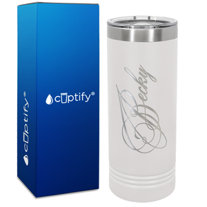 Personalized Decorative Script Engraved on 22oz Skinny Tumbler