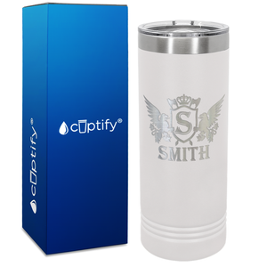 Personalized Monogram Initial Badge Crown Engraved on 22oz Skinny Tumbler