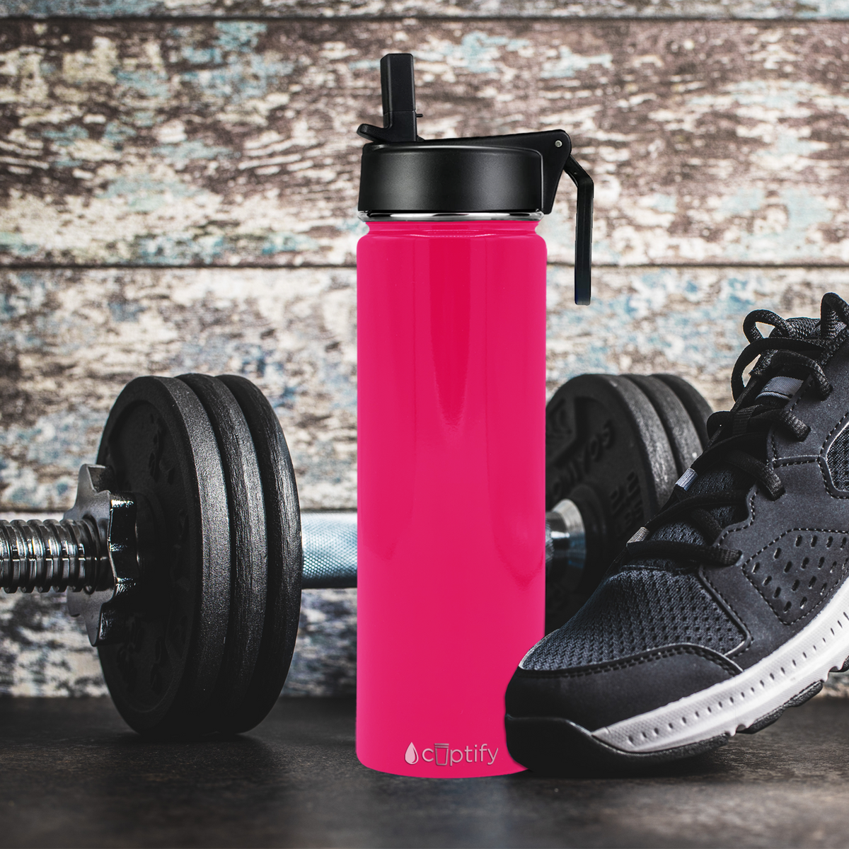 24oz Hot Pink Gloss Wide Mouth Water Bottle With Straw Lid