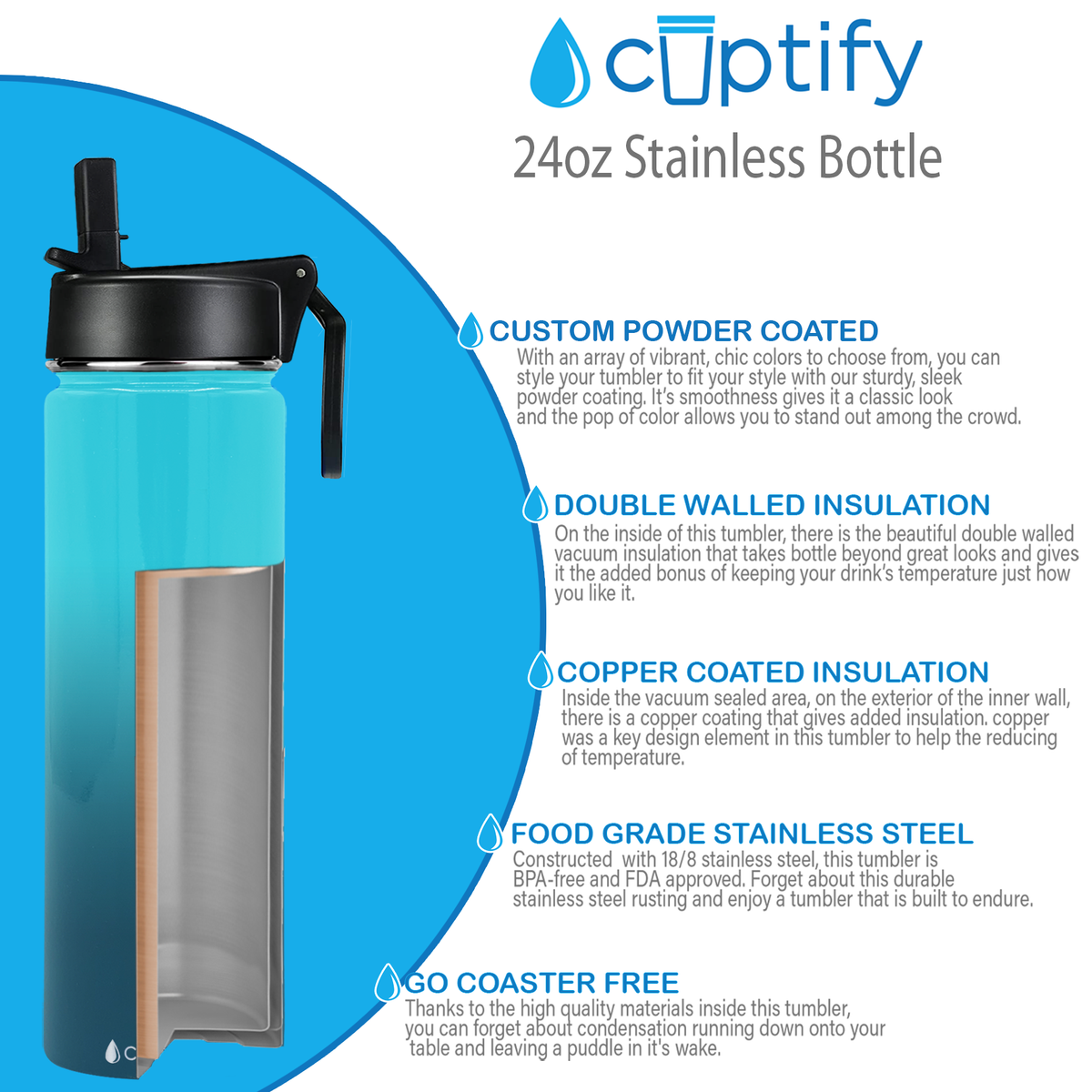 24oz Deep Sea Ombre Wide Mouth Water Bottle With Straw Lid