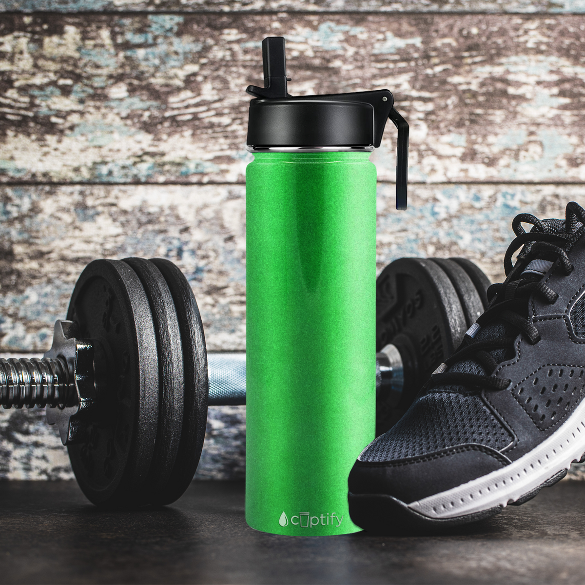 24oz Emerald Green Glitter Wide Mouth Water Bottle With Straw Lid