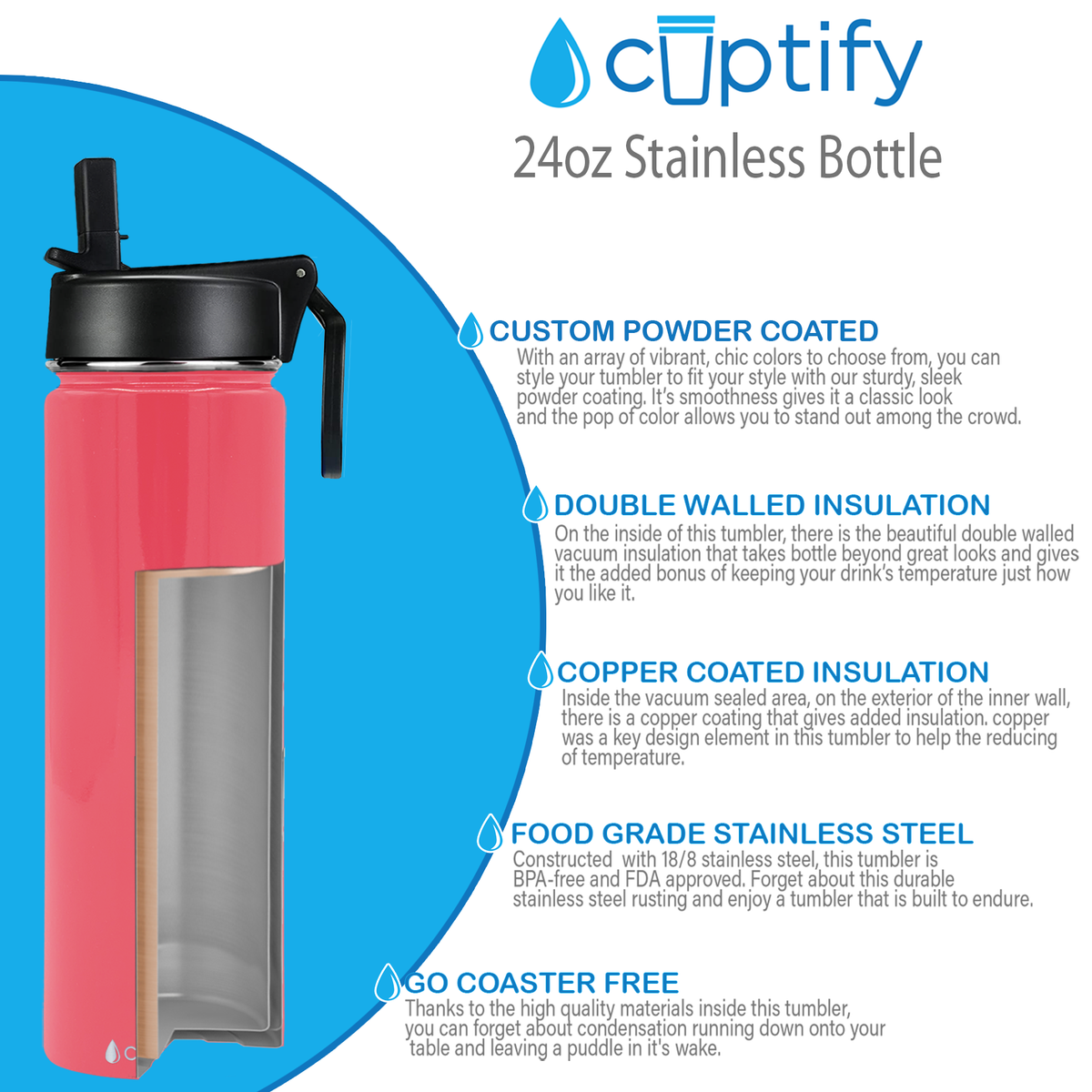 24oz Guava Gloss Wide Mouth Water Bottle With Straw Lid