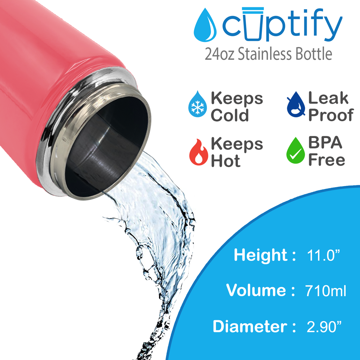 24oz Guava Gloss Wide Mouth Water Bottle With Straw Lid