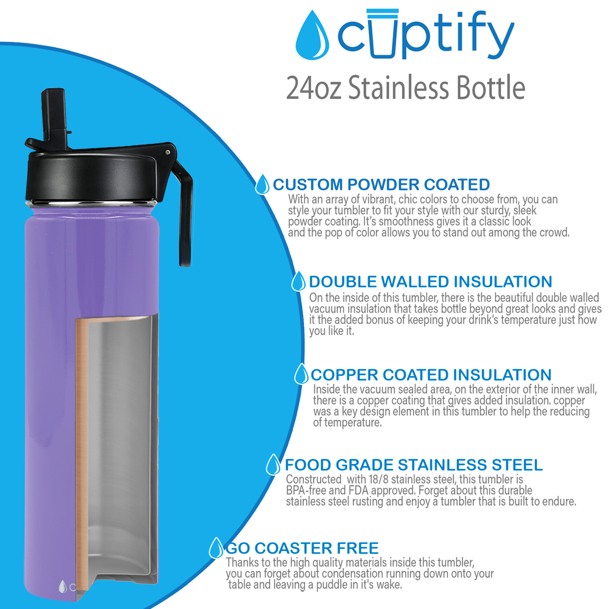 24oz Lavender Gloss Wide Mouth Water Bottle With Straw Lid