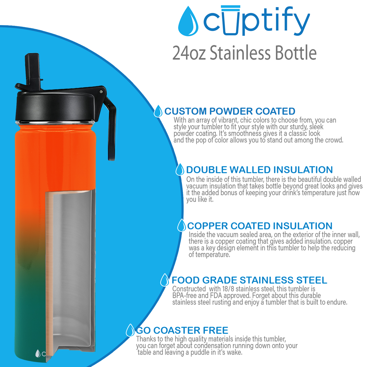 24oz Miami Ombre Wide Mouth Water Bottle With Straw Lid