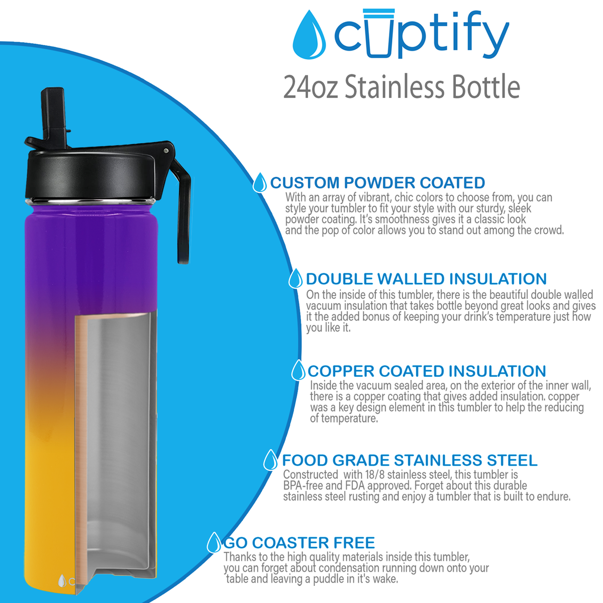 Minnesota Ombre 24oz Wide Mouth Water Bottle