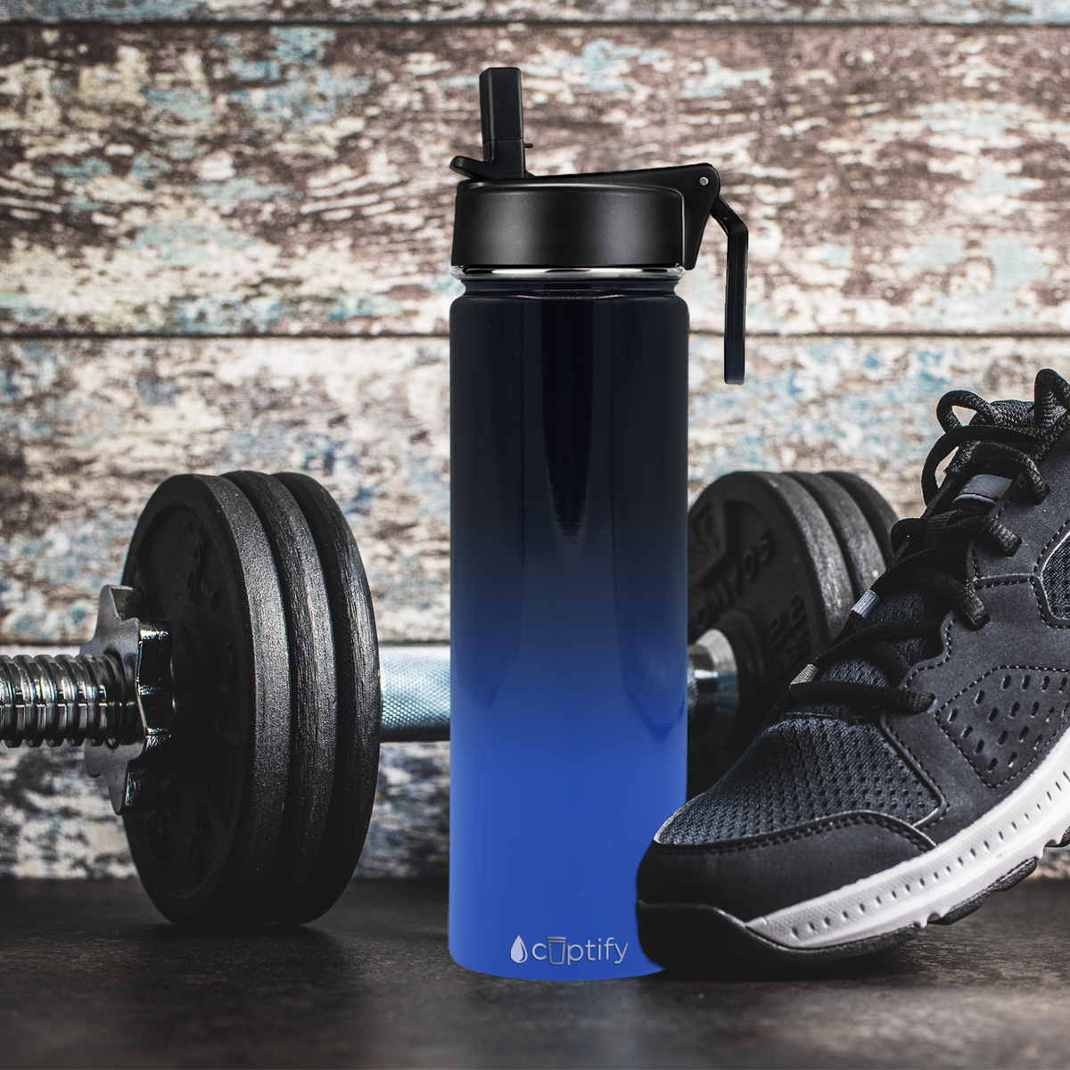 24oz Midnight Sky Ombre Wide Mouth Water Bottle With Straw Lid