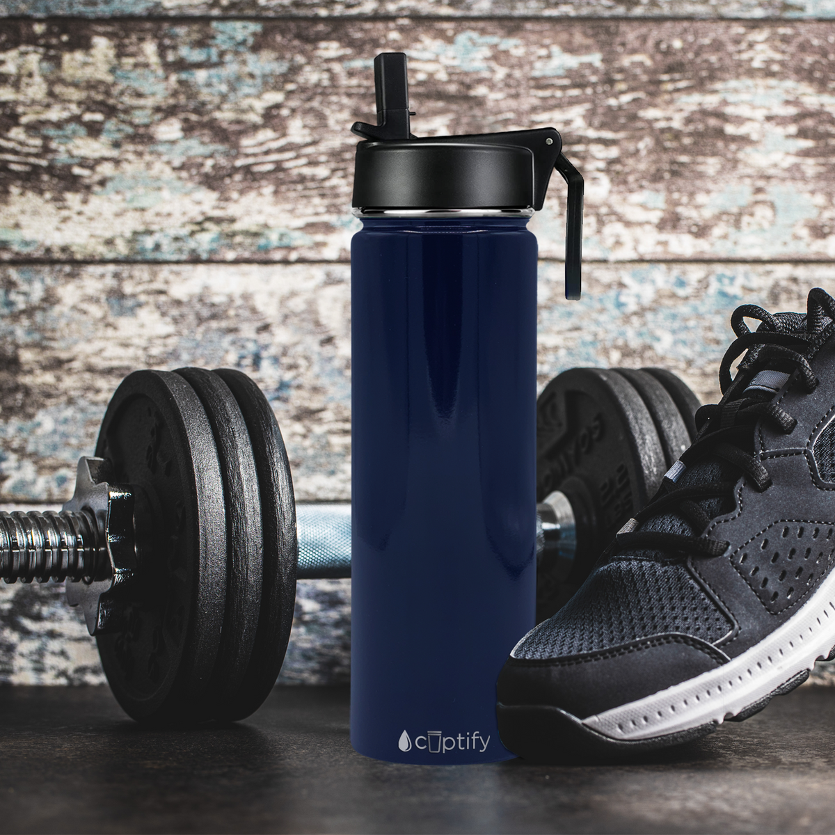 24oz Navy Blue Gloss Wide Mouth Water Bottle With Straw Lid