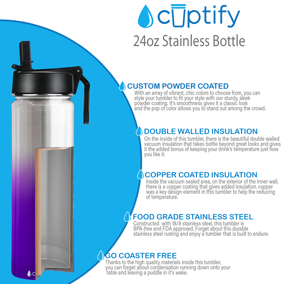 Purple Ombre Translucent 24oz Wide Mouth Water Bottle