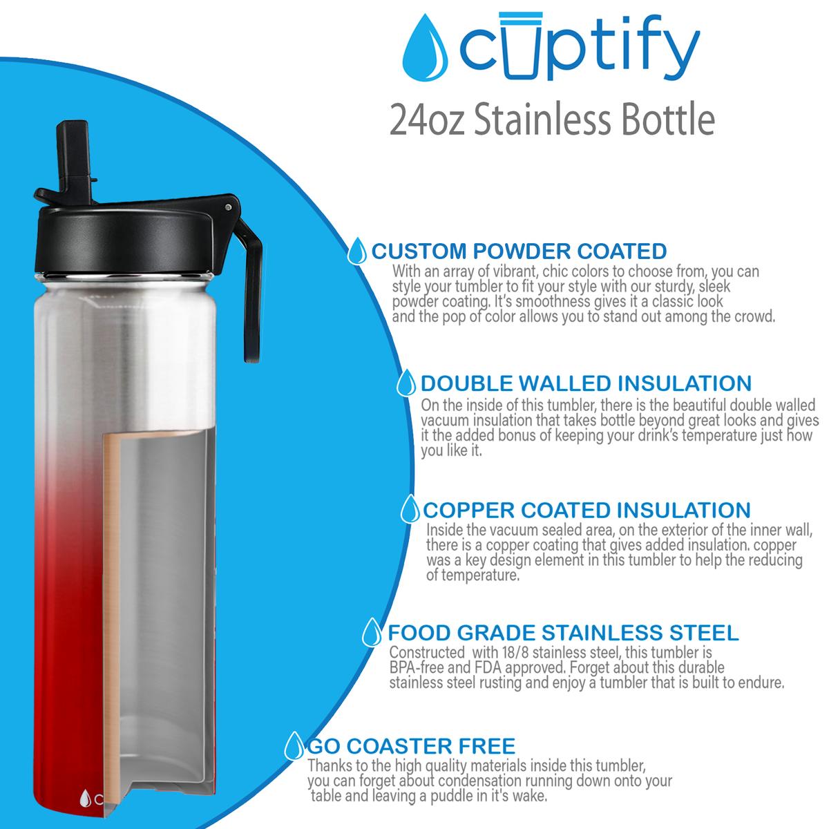 Red Ombre Translucent 24oz Wide Mouth Water Bottle