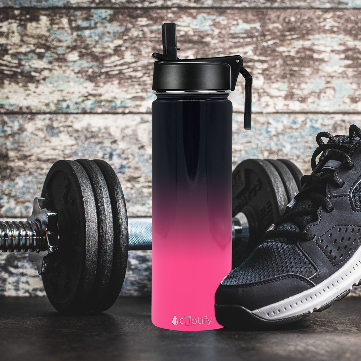 24oz Panther Ombre Wide Mouth Water Bottle With Straw Lid