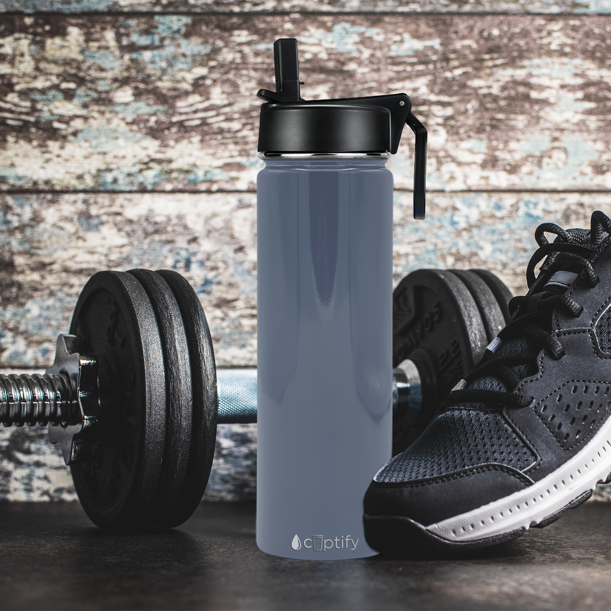 24oz Periwinkle Gray Gloss Wide Mouth Water Bottle With Straw Lid