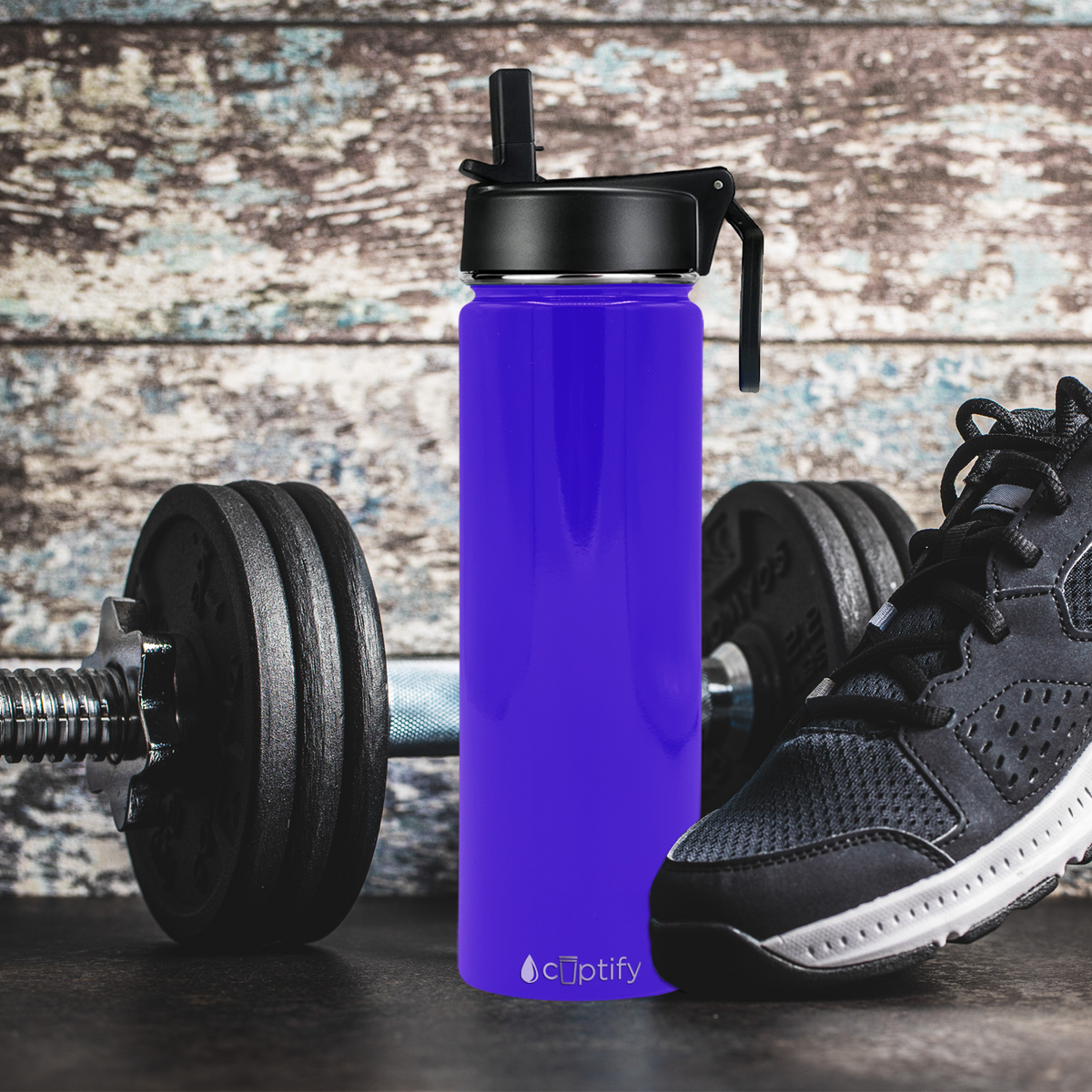 24oz Purple Gloss Wide Mouth Water Bottle With Straw Lid