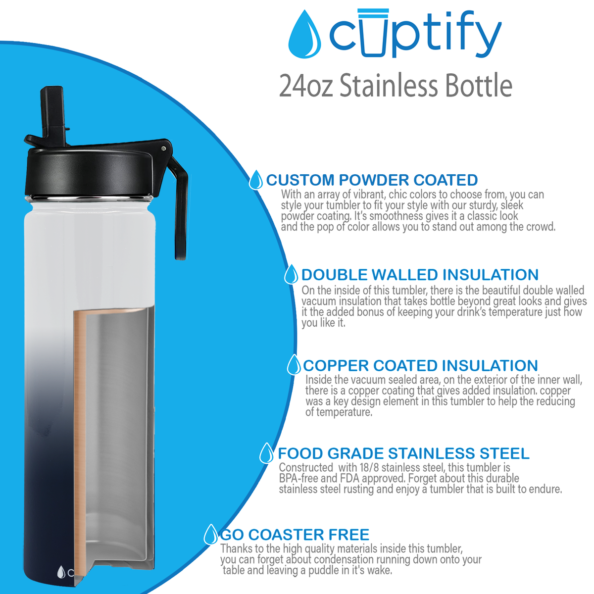 24oz Snowy Mountains Ombre Wide Mouth Water Bottle With Straw Lid