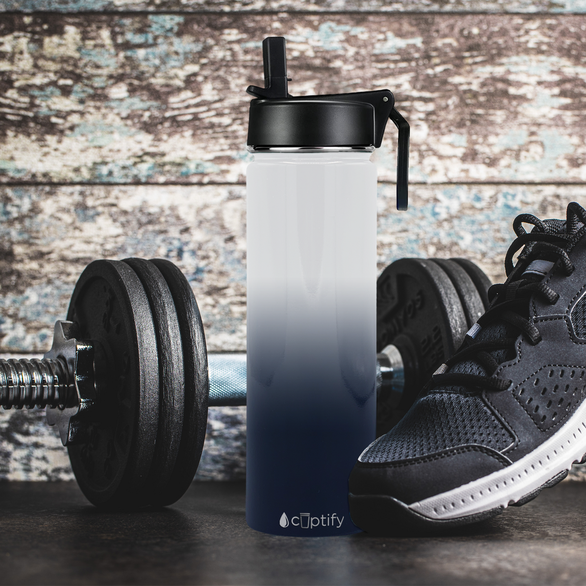 24oz Snowy Mountains Ombre Wide Mouth Water Bottle With Straw Lid