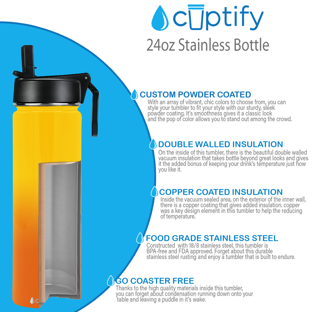 24oz Sunrise Ombre Wide Mouth Water Bottle With Straw Lid