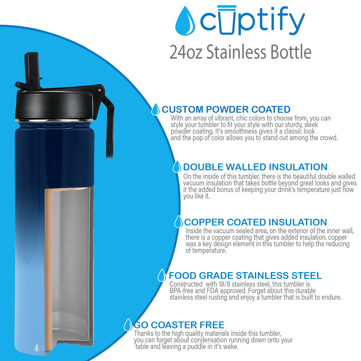 Tennessee Ombre 24oz Wide Mouth Water Bottle