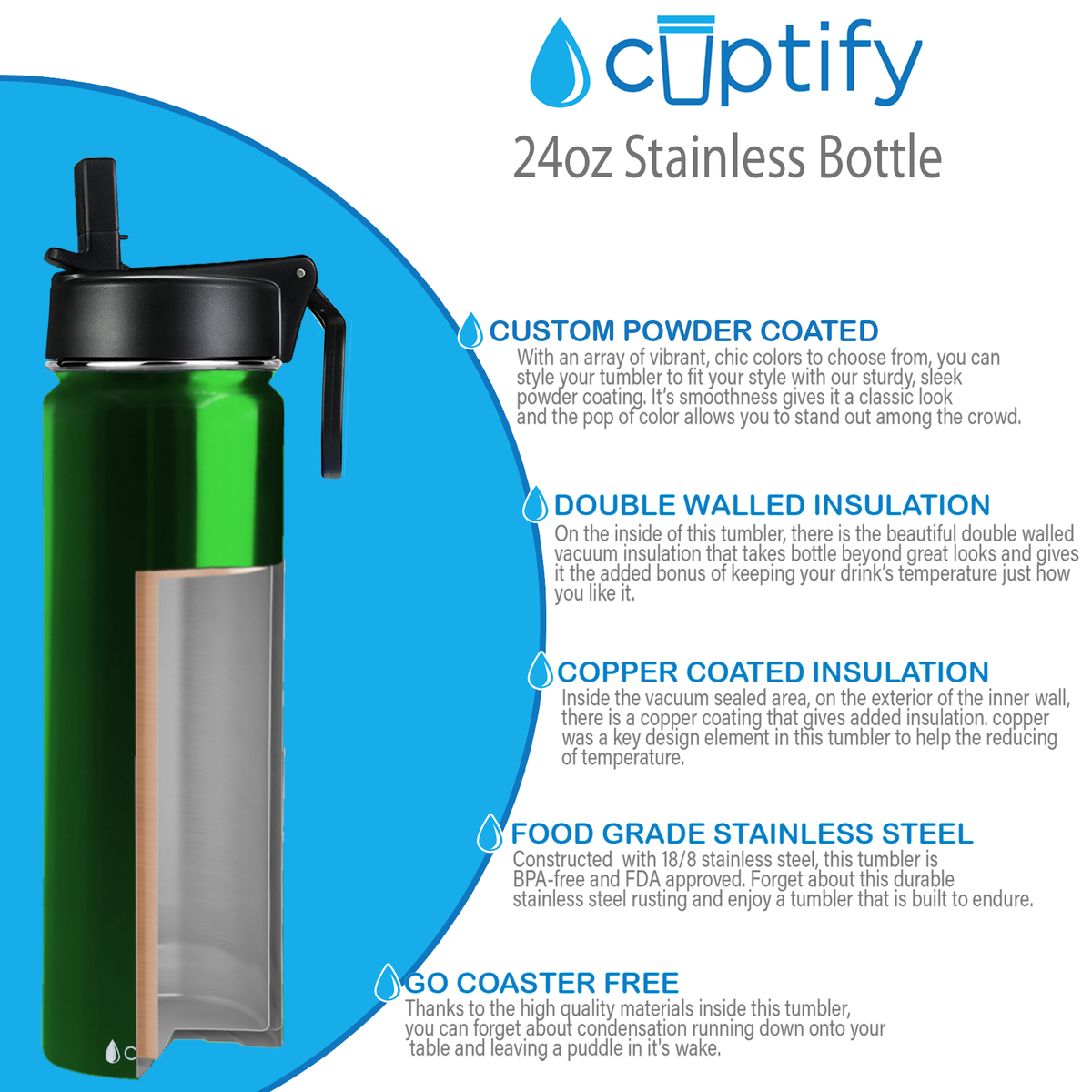 Green Translucent 24oz Wide Mouth Water Bottle